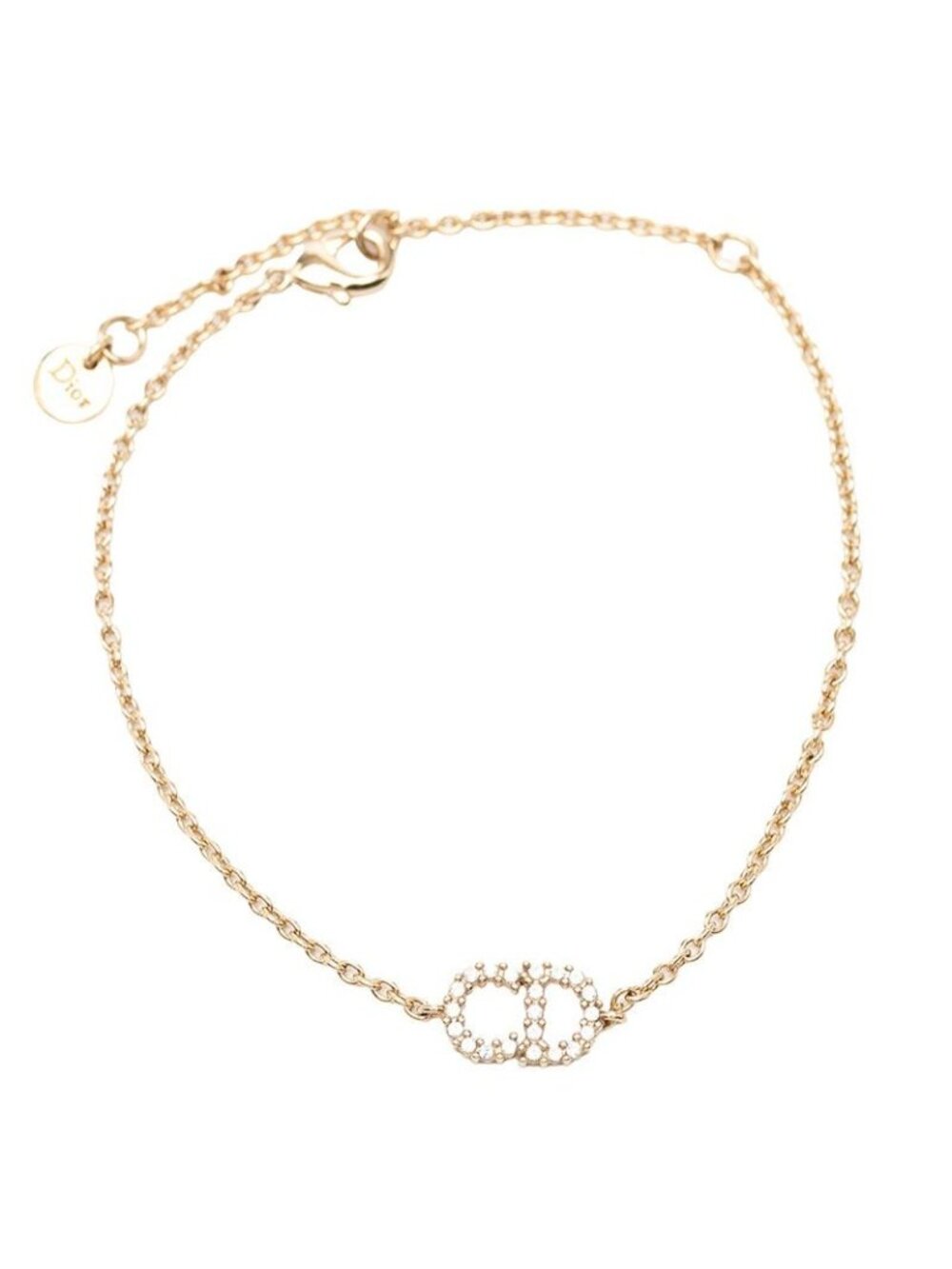 Dior CD Logo Bracelet Gold Plated Line Stone - Picture 2 of 7